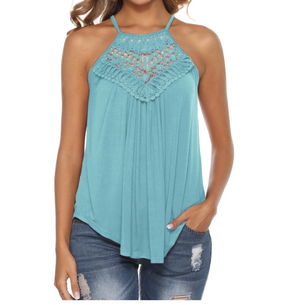 -NWT Bluetime Women's Summer Halter Spaghetti Strap Flowy Tank - Size: Small